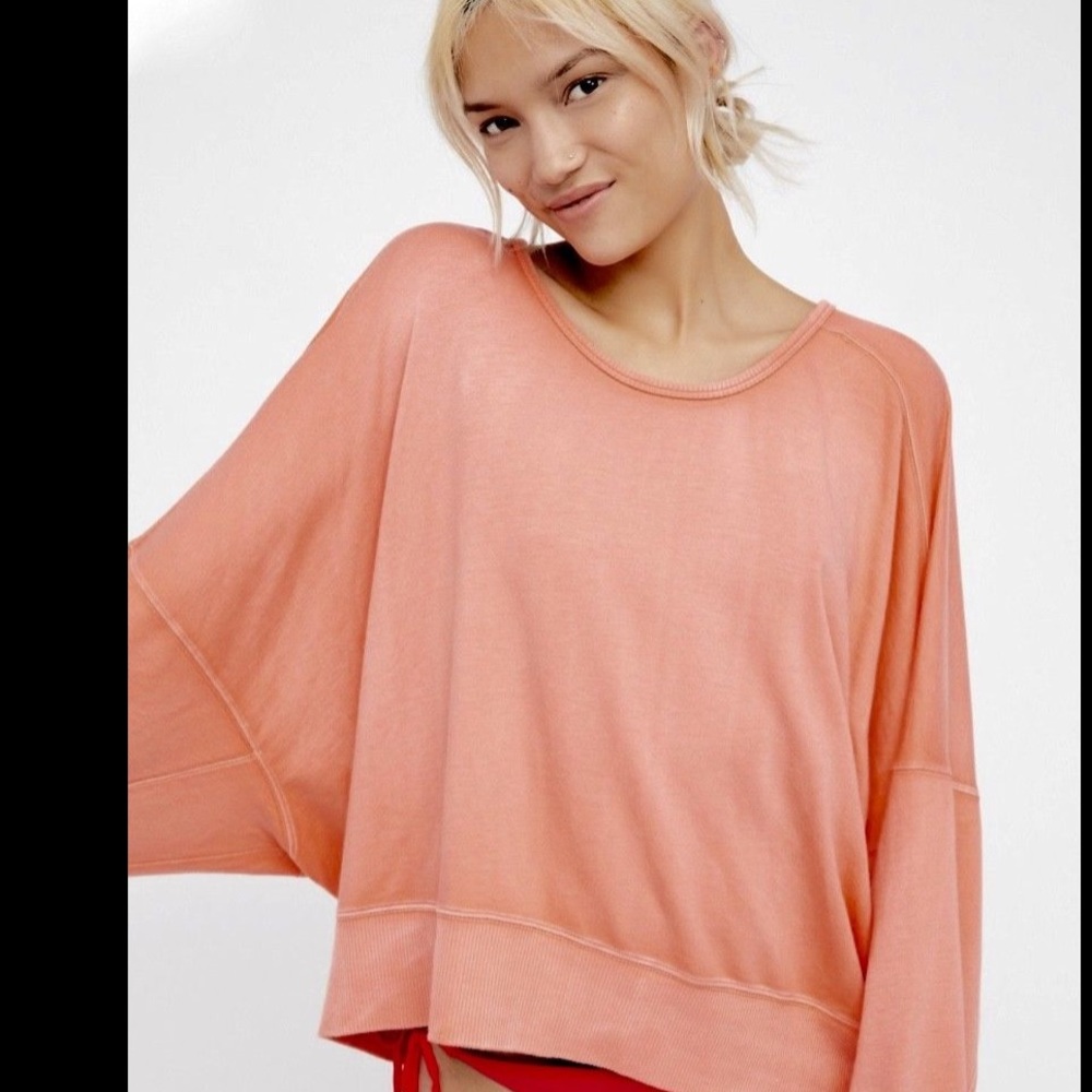 Free People coral Open Back Oversized Sweatshirt S - Picture 4 of 5